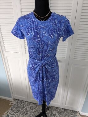 Duffield Lane Jess Dress Women's XS Signature Stretch Cotton Twist Abstract Blue